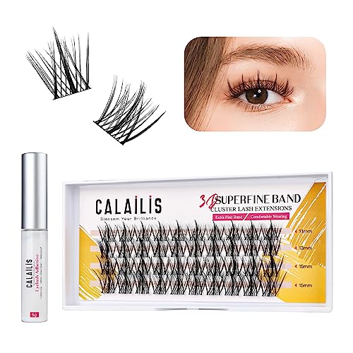 CALAILIS Individual Lashes, DIY Eyelash Extensions, Super Thin Glue-based Band, Natural Look Reusable, 11/13/15/15 mm,Lasting for 48 Hours Individual DIY Eyelashes(LR02) - Image 1