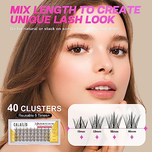 CALAILIS Individual Lashes, DIY Eyelash Extensions, Super Thin Glue-based Band, Natural Look Reusable, 11/13/15/15 mm,Lasting for 48 Hours Individual DIY Eyelashes(LR02) - Image 3