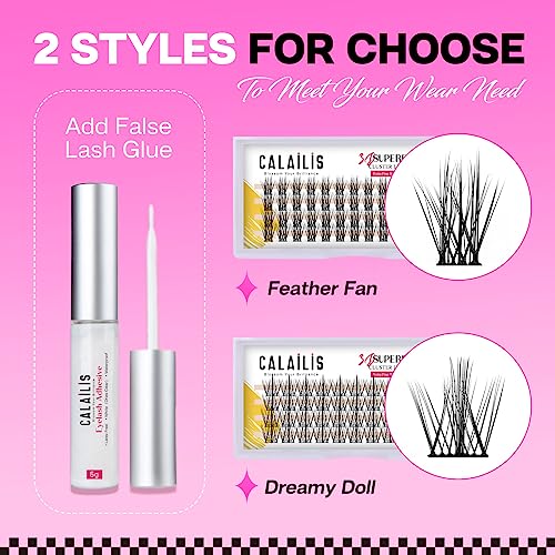 CALAILIS Individual Lashes, DIY Eyelash Extensions, Super Thin Glue-based Band, Natural Look Reusable, 11/13/15/15 mm,Lasting for 48 Hours Individual DIY Eyelashes(LR02) - Image 4