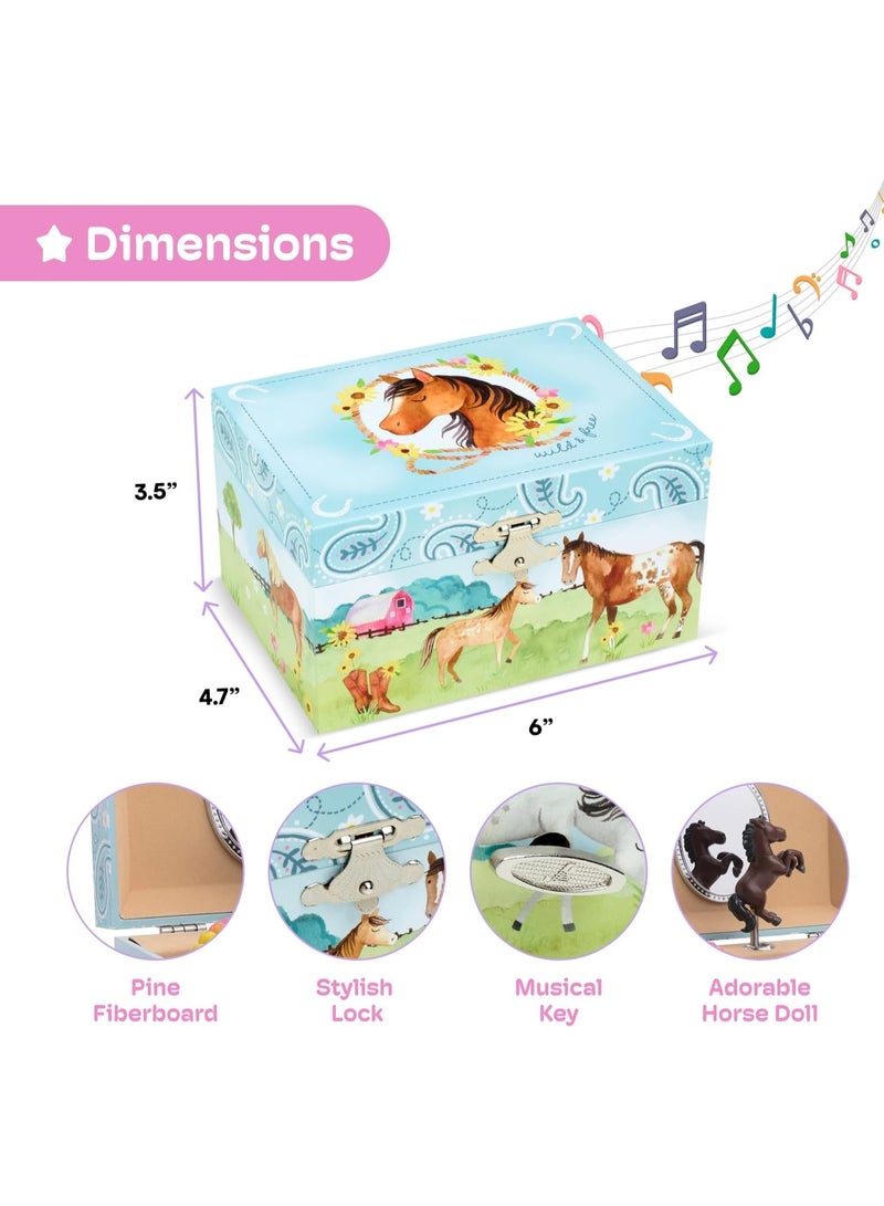 JewelKeeper Jewelry Box for Girls by Jewelkeeper - Barn Design Musical Jewelry Box with Spinning Horse Doll - Pony Stuff for Girls, Horse Gift for Kids, Equestrian Keepsake for Ages 2 Up - Home on The Range Tune - Image 4