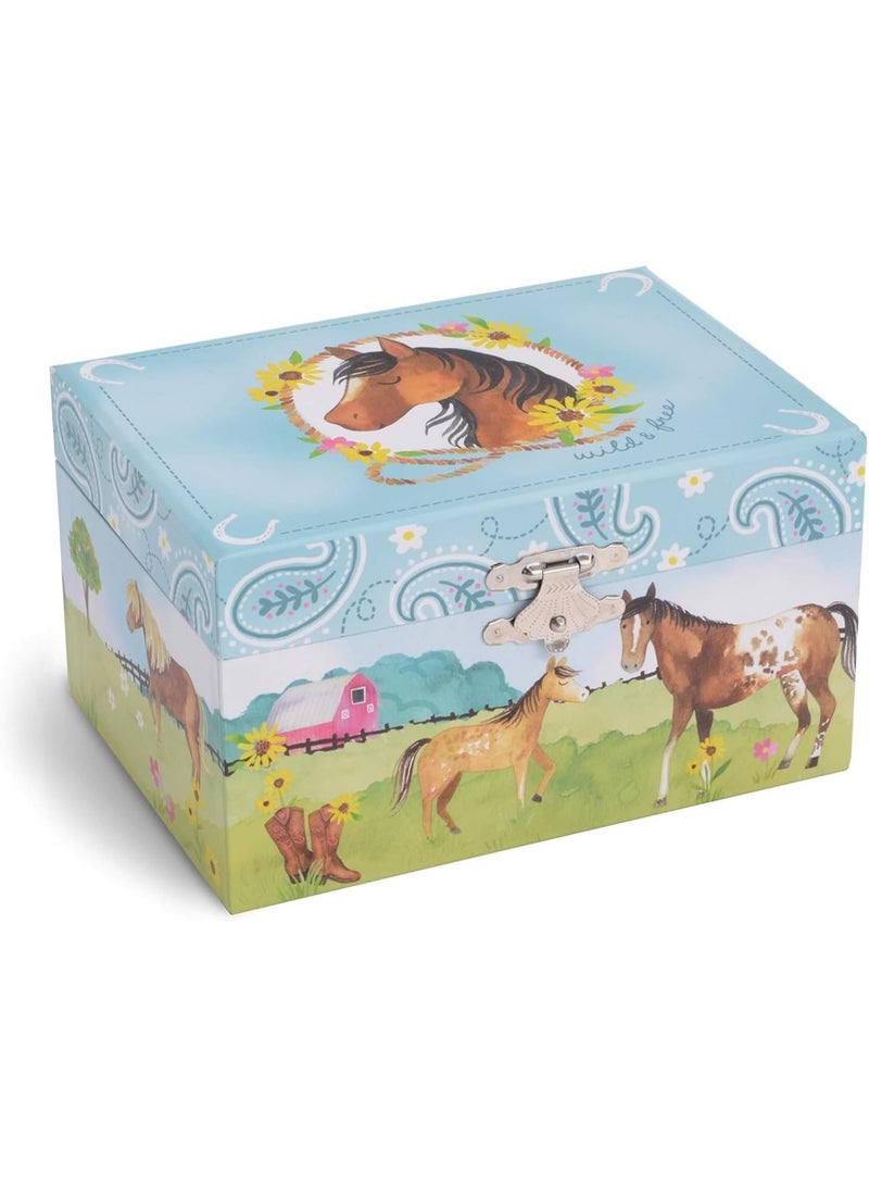 JewelKeeper Jewelry Box for Girls by Jewelkeeper - Barn Design Musical Jewelry Box with Spinning Horse Doll - Pony Stuff for Girls, Horse Gift for Kids, Equestrian Keepsake for Ages 2 Up - Home on The Range Tune - Image 1