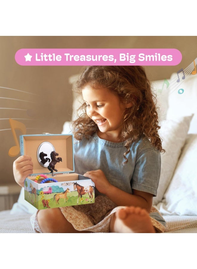 JewelKeeper Jewelry Box for Girls by Jewelkeeper - Barn Design Musical Jewelry Box with Spinning Horse Doll - Pony Stuff for Girls, Horse Gift for Kids, Equestrian Keepsake for Ages 2 Up - Home on The Range Tune - Image 5