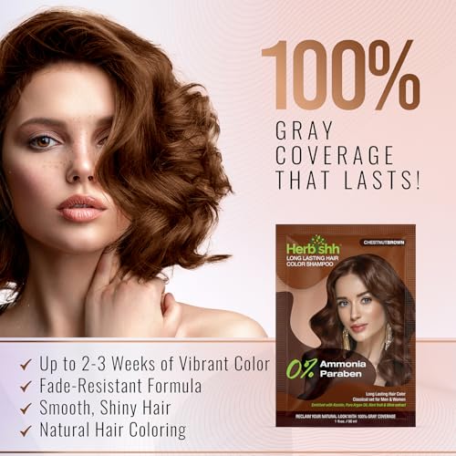 Herbishh Chestnut Brown Shampoo for Gray Hair, Hair Dye Shampoo 3 in 1, 100% Grey Coverage, Instant Permanent Shampoo for Men & Women, Long-lasting & Travel-friendly, Ammonia-free, 30 ml (Pack of 2) - Image 5