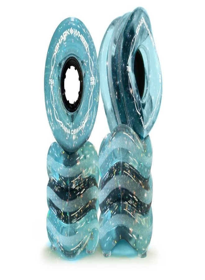 Shark Wheel 60mm 78a Longboard Cruising Wheels, DNA Formula, Set of 4 Wheels, (Transparent Blue/Gray with Glitter, 60mm) - Image 1