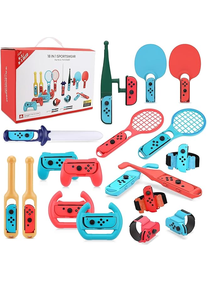 موتيم مجموعة ملحقات رياضية 18 في 1 لجهاز Switch، مجموعة ملحقات عائلية لألعاب Switch الرياضية - Image 1