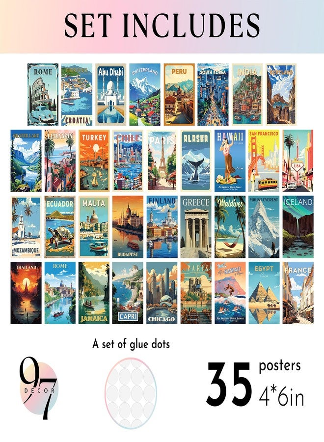 97 Decor Vintage Travel Decor - Travel Posters Wall Art Prints, Vintage Postcards from Around The World, City Landscape Aesthetic Pictures Retro Popular Cities Photo Collage Kit for Teen Bedroom (4x6) - Image 2