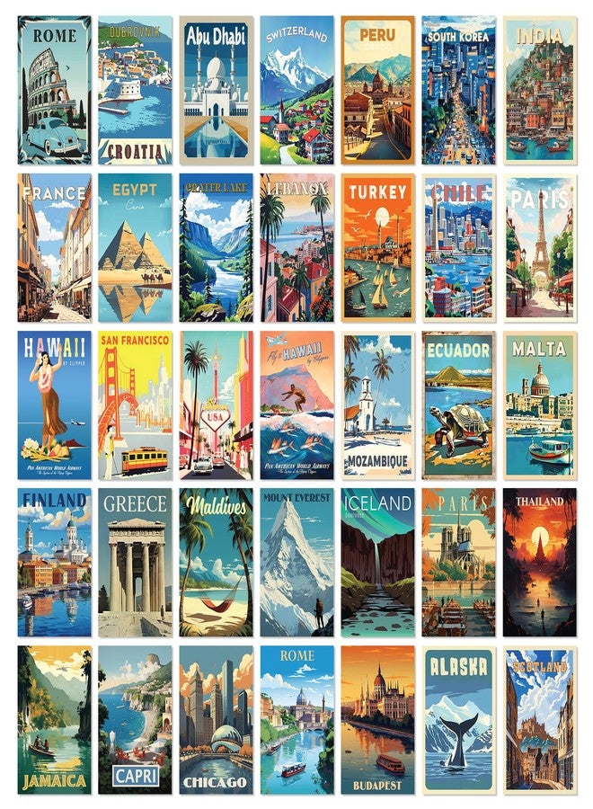 97 Decor Vintage Travel Decor - Travel Posters Wall Art Prints, Vintage Postcards from Around The World, City Landscape Aesthetic Pictures Retro Popular Cities Photo Collage Kit for Teen Bedroom (4x6) - Image 1