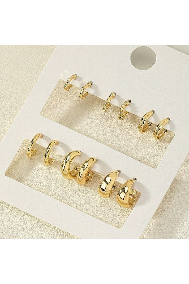 Fashion Coil Hoop Earrings Set Zinc Alloy Spring Design for Women Daily Wear Earrings Earrings 6 Pairs/Set - Image 1