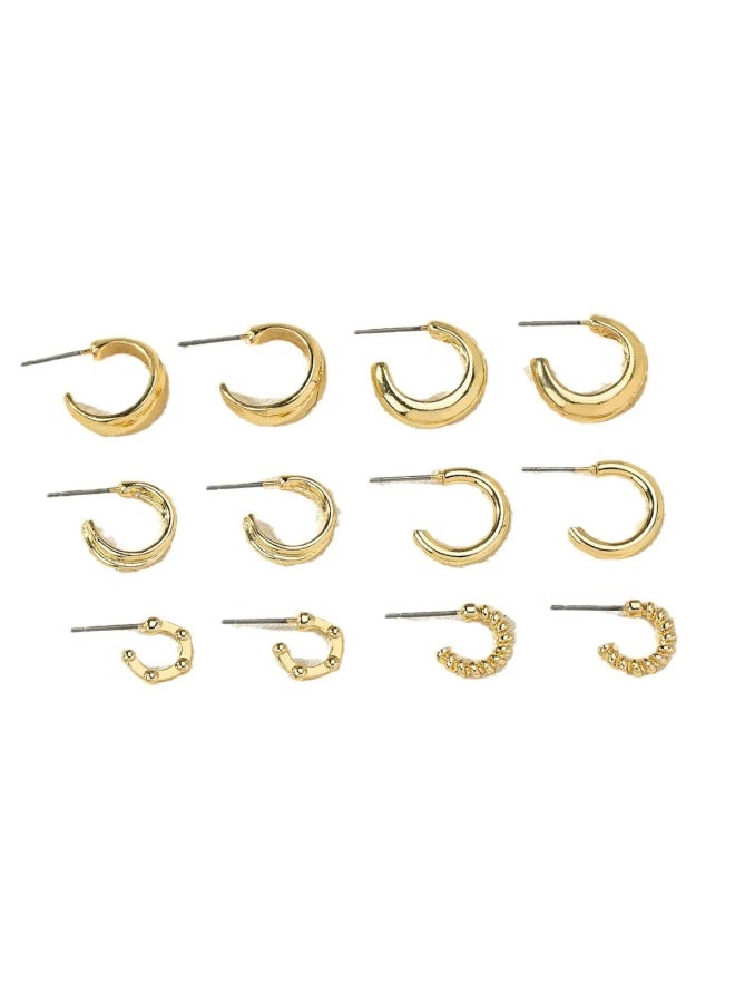 Fashion Coil Hoop Earrings Set Zinc Alloy Spring Design for Women Daily Wear Earrings Earrings 6 Pairs/Set - Image 5