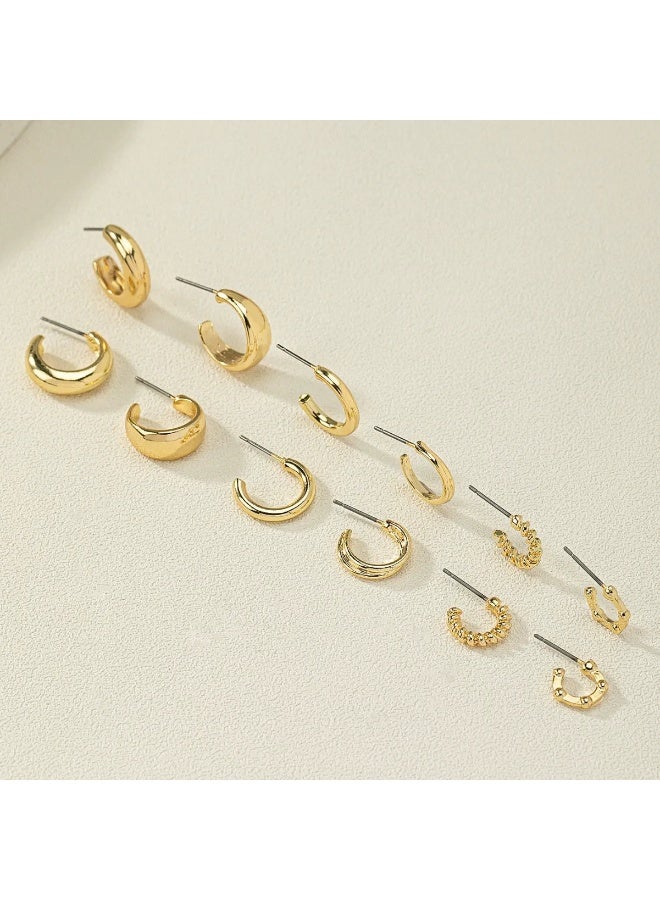 Fashion Coil Hoop Earrings Set Zinc Alloy Spring Design for Women Daily Wear Earrings Earrings 6 Pairs/Set - Image 3