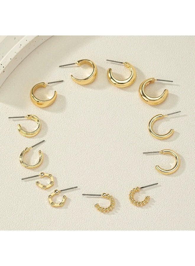 Fashion Coil Hoop Earrings Set Zinc Alloy Spring Design for Women Daily Wear Earrings Earrings 6 Pairs/Set - Image 2