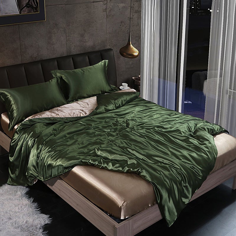 Washed Silk Four-Piece Set Silky Silk Quilt Cover Bed Sheets Ice Silk Bed Sheets 1.8M Bedding Dropshipping - Image 1