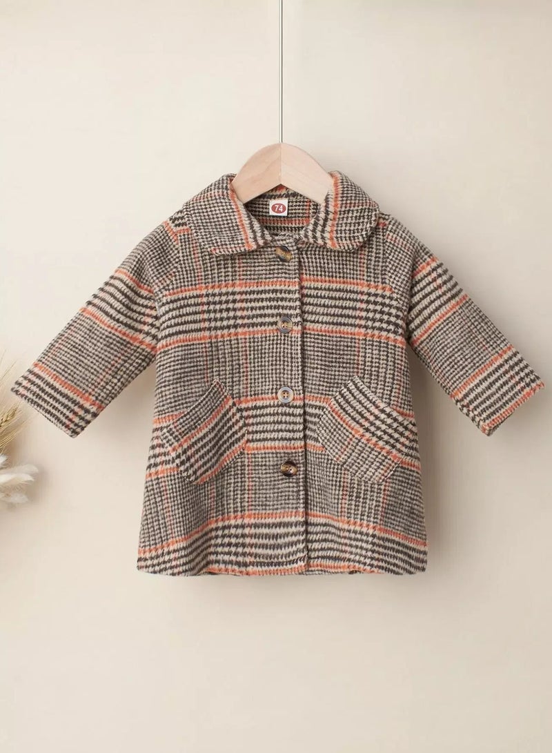 Baby Peter Pan Collar Glen Plaid Dual Pocket Overcoat - Image 1