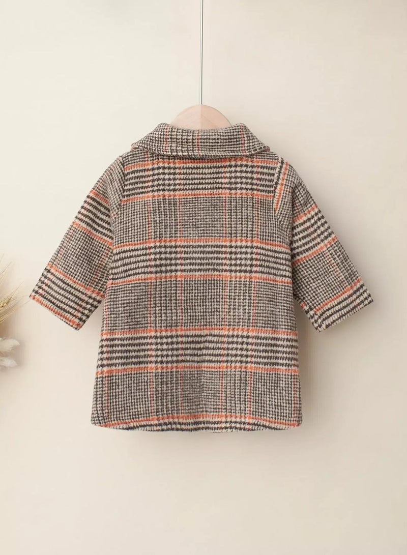 Baby Peter Pan Collar Glen Plaid Dual Pocket Overcoat - Image 2