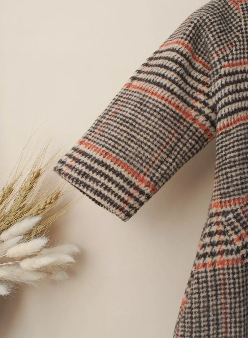 Baby Peter Pan Collar Glen Plaid Dual Pocket Overcoat - Image 5
