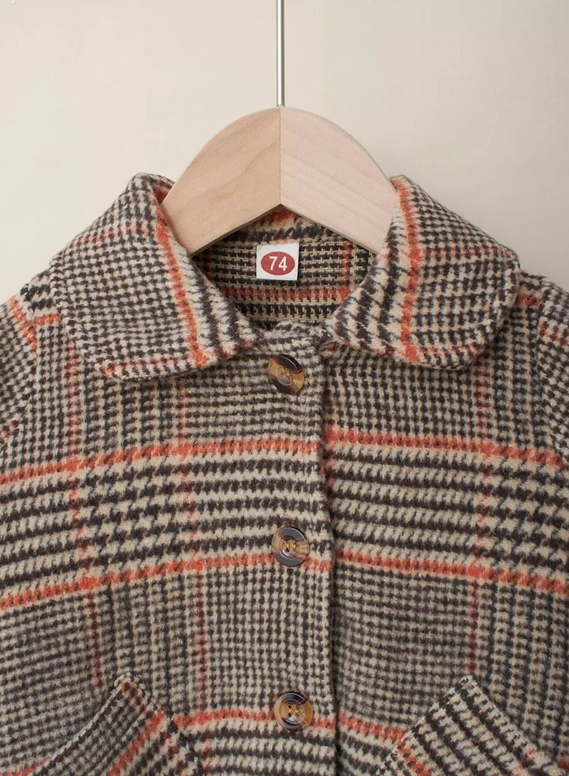 Baby Peter Pan Collar Glen Plaid Dual Pocket Overcoat - Image 3