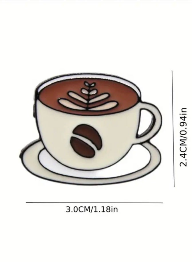 Distinctive and elegant unisex brooch with coffee cup design and coffee bean drawing beautiful accessory suitable for baristas and coffee lovers