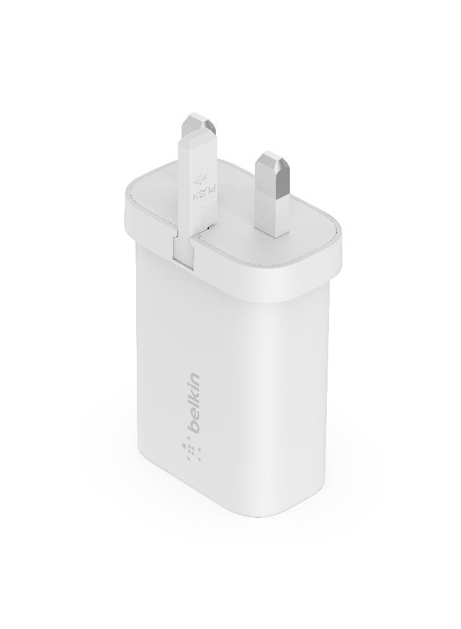 بيلكين شاحن جداري بوست تشارج من بيلكين قدرة 25 وات بتقنية PPS (شاحن سريع بمنفذ USB-C بتقنية PD، لأجهزة سامسونج، جالاكسي تاب، آي باد والمزيد) - يتضمن كابل من USB-C إلى  USB-C أبيض - Image 3
