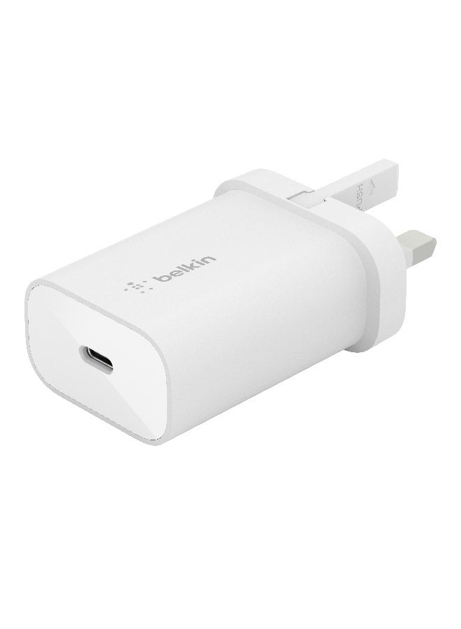 بيلكين شاحن جداري بوست تشارج من بيلكين قدرة 25 وات بتقنية PPS (شاحن سريع بمنفذ USB-C بتقنية PD، لأجهزة سامسونج، جالاكسي تاب، آي باد والمزيد) - يتضمن كابل من USB-C إلى  USB-C أبيض - Image 4