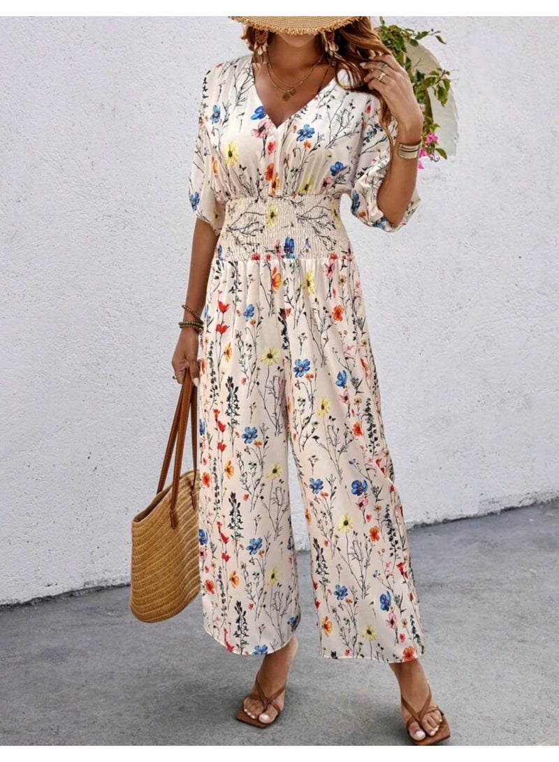 SHEIN Random Floral Print Women Lantern Sleeve Waist Drawstring Jumpsuit - Image 5