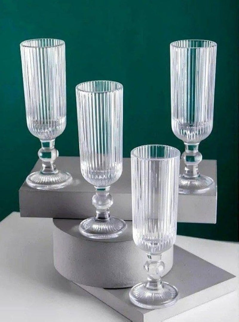 Ribbed Glass Champagne Flutes, Clear Crystal Design, Set of 6, Large Size .A2