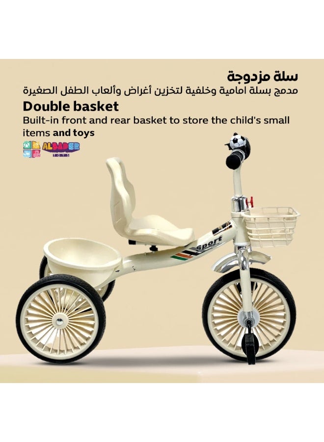 AL BADER Kids 3 Wheel Balance Bike with Double Basket, Toddler Tricycle Ride On Toy for Boys & Girls, Stable Training Bicycle with Wide Anti Slip Wheels, Indoor Outdoor Baby Bike, Multi Color Gift - Image 5