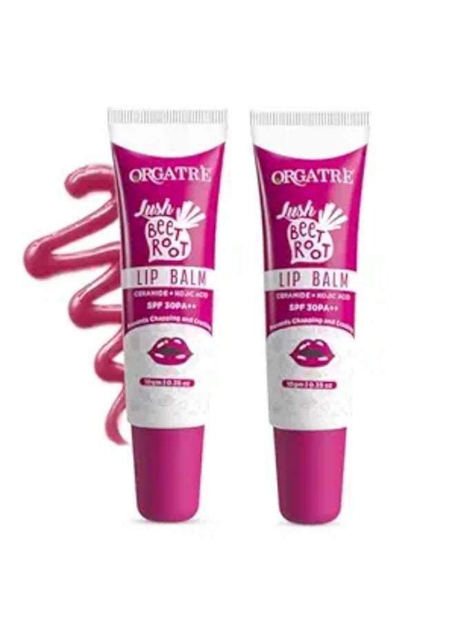 Orgatre Beetroot Lip Balm Tube with Ceramide, Kojic Acid & SPF 30 PA++ | Deep Moisturization & Pigmentation Care | Natural Beetroot Tint | Nourishes, Repairs & Protects Lips | 10g - Pack of 2 - Image 1