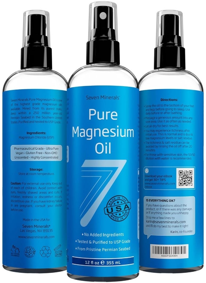 Pure Magnesium Oil Spray Big 355Ml (Lasts 9 Months) 100% Natural Usp Grade = No Unhealthy Trace Minerals From An Ancient Underground Permian Seabed In Usa Included