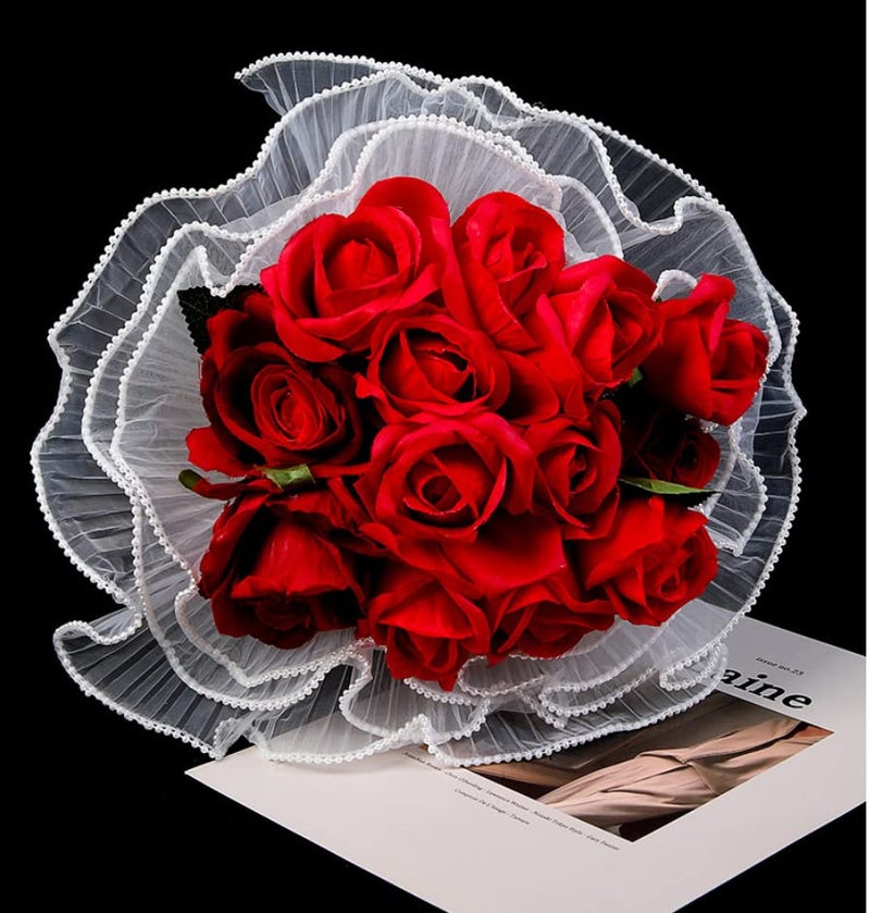 XIAOHONG Flower Wrapping Paper Bouquet Floral Packaging White Mesh Wrap Roll Korean Bouquet Wrapping Net Yarn Wrinkle Waves Paper Valentines Day Flower Shop Supplies 45 Yards White