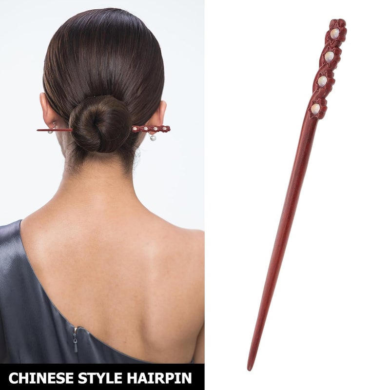 KICHOUSE Vintage Red Sandalwood Hair Stick Handmade Double-sided Carved Wooden Hairpin for Women Chinese Style Hair Clip Hanfu Wedding and Party Accessories - Image 3