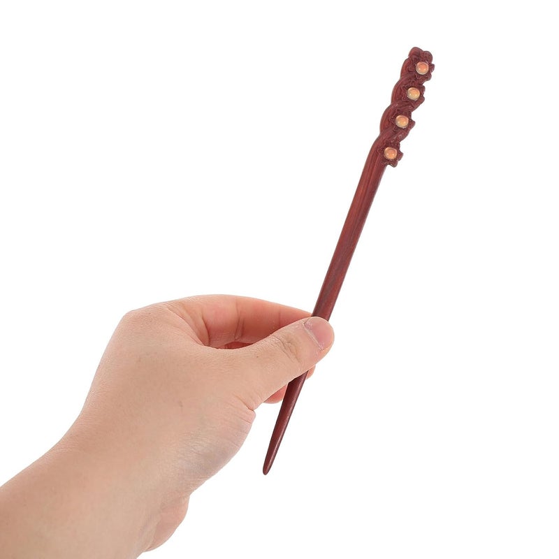 KICHOUSE Vintage Red Sandalwood Hair Stick Handmade Double-sided Carved Wooden Hairpin for Women Chinese Style Hair Clip Hanfu Wedding and Party Accessories - Image 4