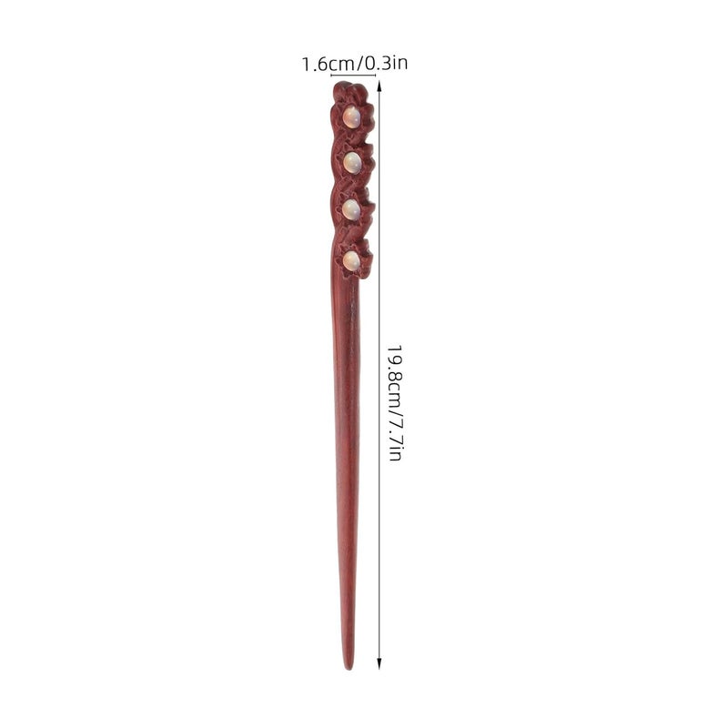 KICHOUSE Vintage Red Sandalwood Hair Stick Handmade Double-sided Carved Wooden Hairpin for Women Chinese Style Hair Clip Hanfu Wedding and Party Accessories - Image 2
