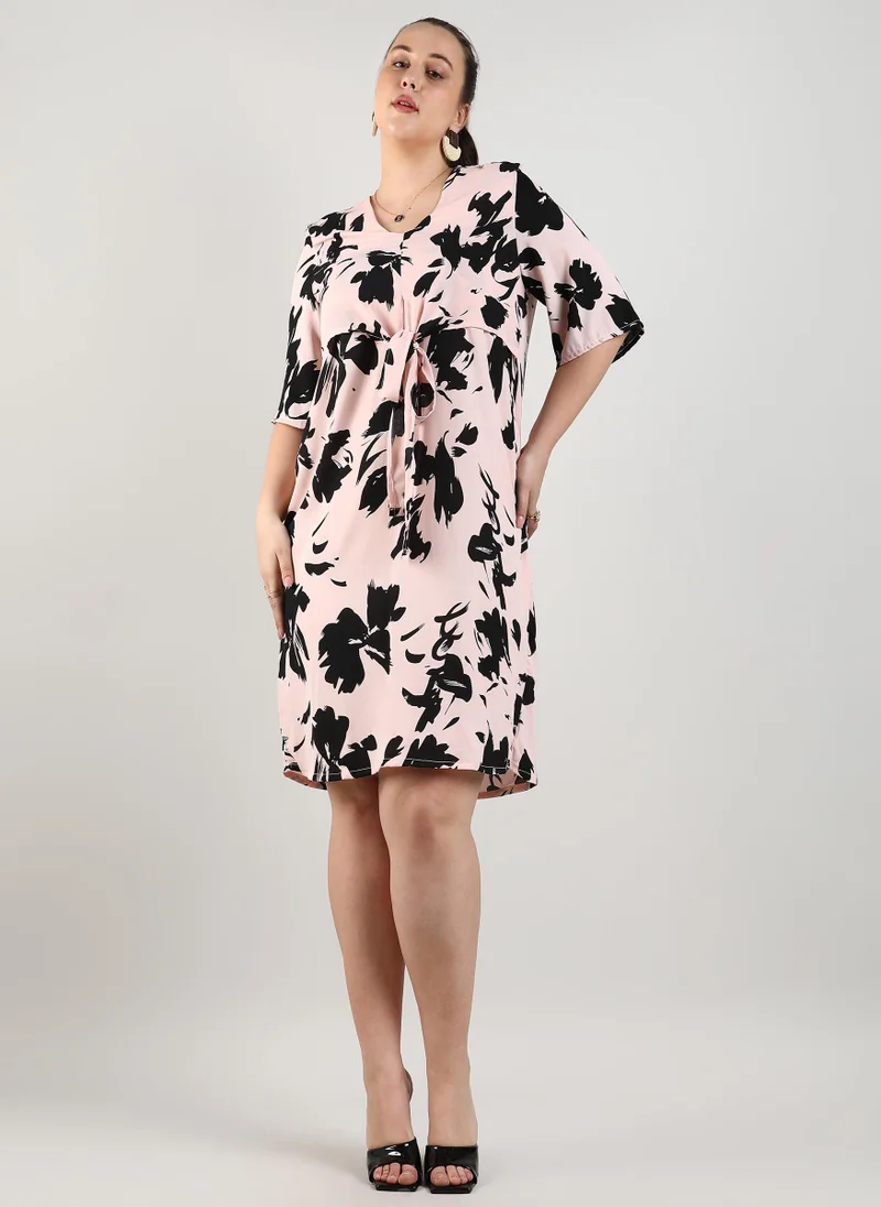 Instafab Plus Foliage Tie-Up Dress