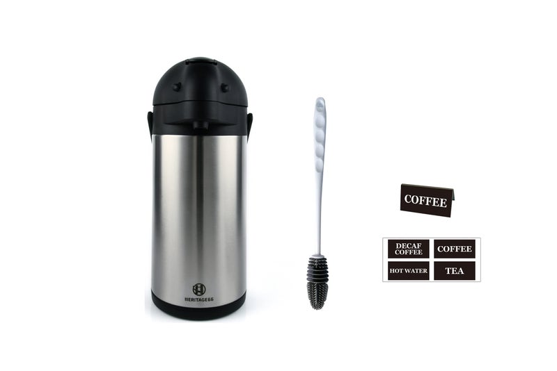 Heritage66 Stainless Steel Thermal Carafe Airpot  Large Beverage Dispenser Triple Wall Thermos Vacuum Insulated Keeping Hot Coffee Tea Water for 10 Hours 5Liter 170 OZ