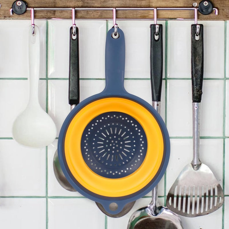 Foldable Kitchen Strainer Basket with Handle, and Orange Plastic Collapsible Drain Basket for Washing Vegetables and Fruits, Household Sink Draining Container Style - Image 4