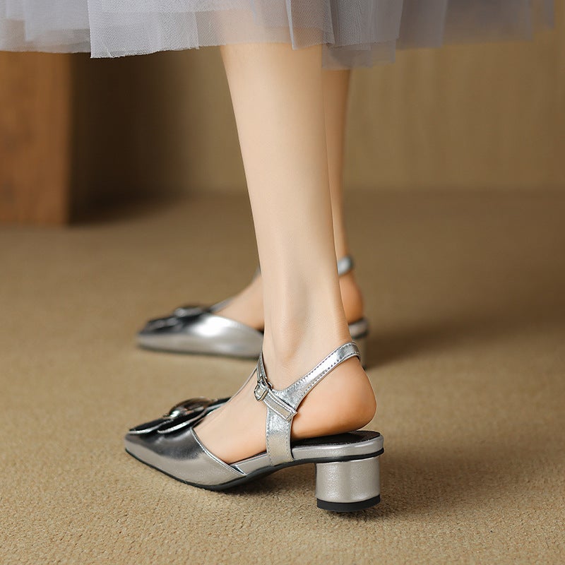 Source 2024 Summer Small Fresh All-Match Low Heel Shoes 32-43 Square Flower Covered Toe Sandals Women - Image 5
