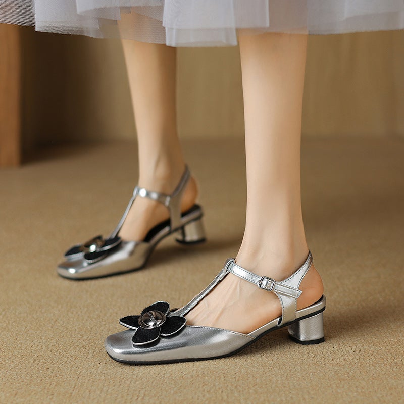 Source 2024 Summer Small Fresh All-Match Low Heel Shoes 32-43 Square Flower Covered Toe Sandals Women - Image 2