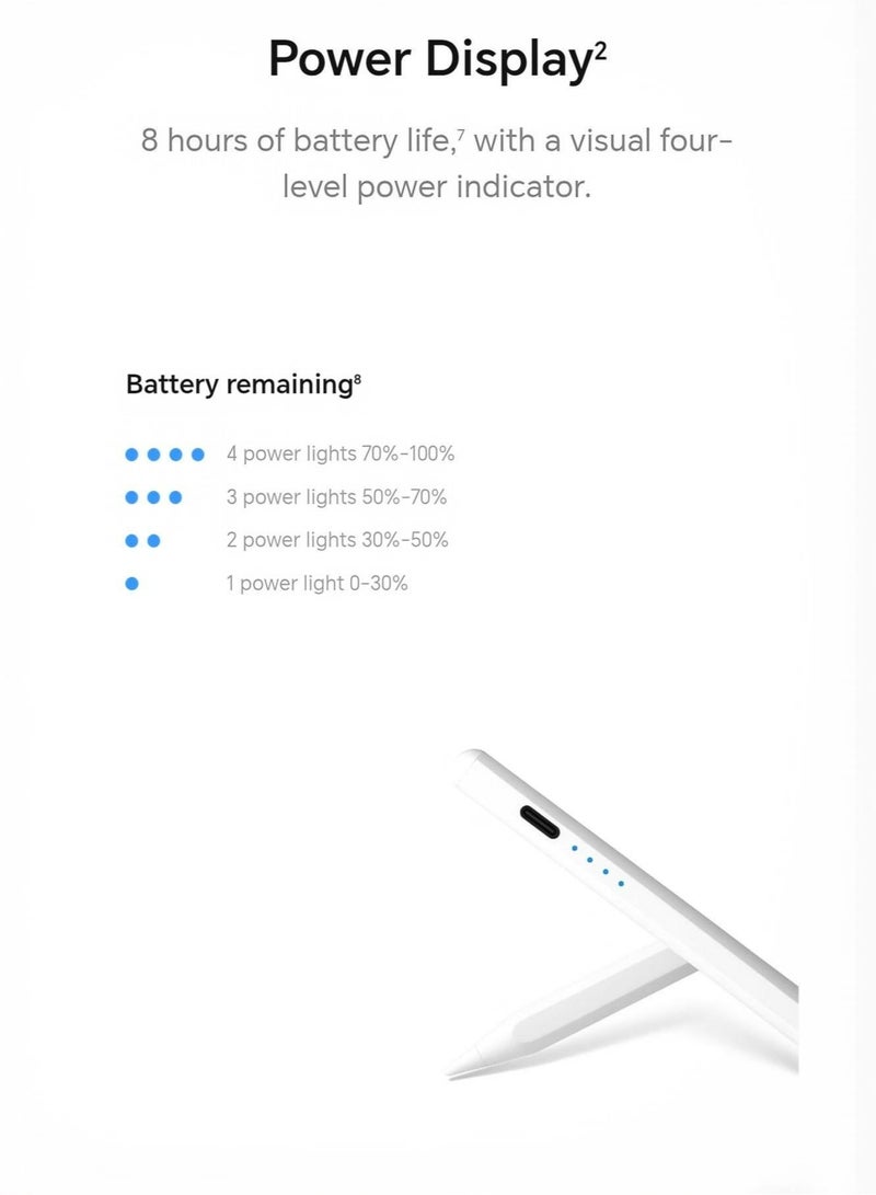 أونور تشويس قلم HONOR Choice Amork Pencil Lite - قلم لمس سعوي عالمي مزود بمشبك مغناطيسي، وشحن USB-C، وعمر بطارية يصل إلى 8 ساعات، ويتضمن رأسًا احتياطيًا - أبيض - Image 5