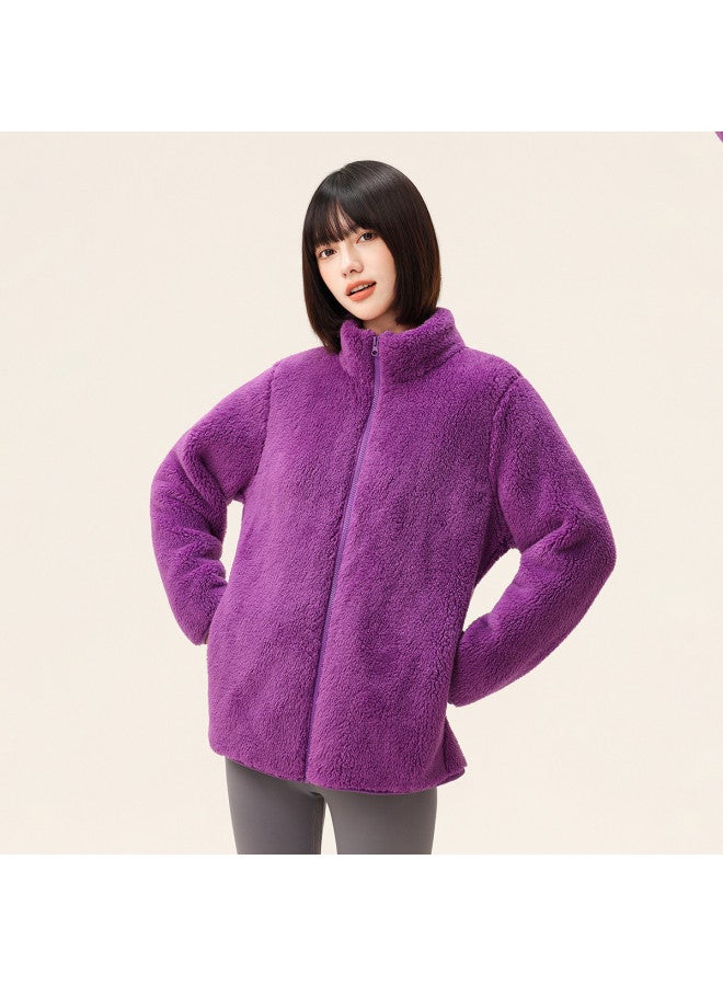 Flying in the snow New Autumn Winter Short Stand Collar Large Pocket Unisex Coral Fleece Jacket - Image 5