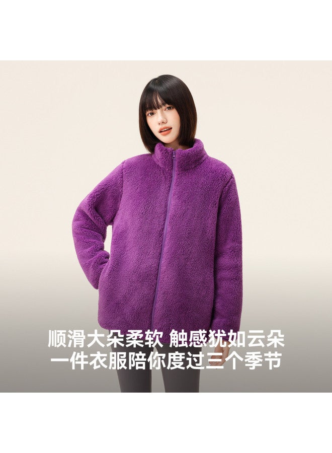 Flying in the snow New Autumn Winter Short Stand Collar Large Pocket Unisex Coral Fleece Jacket - Image 3