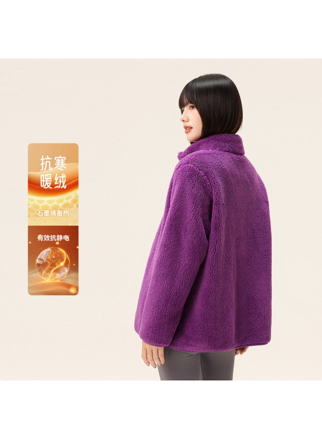 Flying in the snow New Autumn Winter Short Stand Collar Large Pocket Unisex Coral Fleece Jacket - Image 4