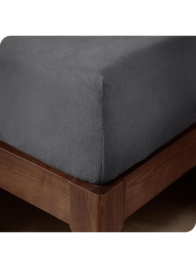 Bare Home Super Soft Fleece Fitted Sheet King Size Extra Plush Polar Fleece Deep Pocket All Season Cozy Warmth King Grey - Image 5