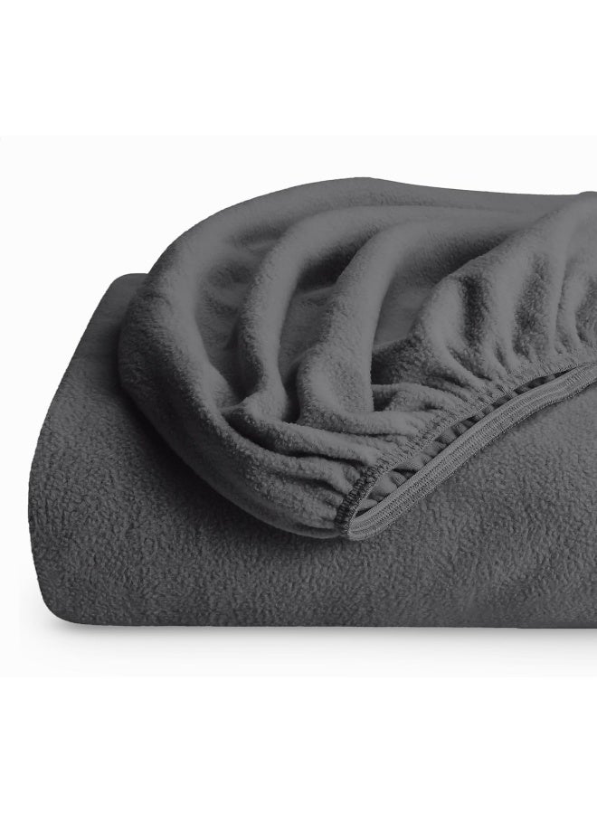 Bare Home Super Soft Fleece Fitted Sheet King Size Extra Plush Polar Fleece Deep Pocket All Season Cozy Warmth King Grey - Image 3