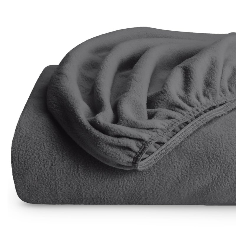 Bare Home Super Soft Fleece Fitted Sheet King Size Extra Plush Polar Fleece Deep Pocket All Season Cozy Warmth King Grey - Image 1