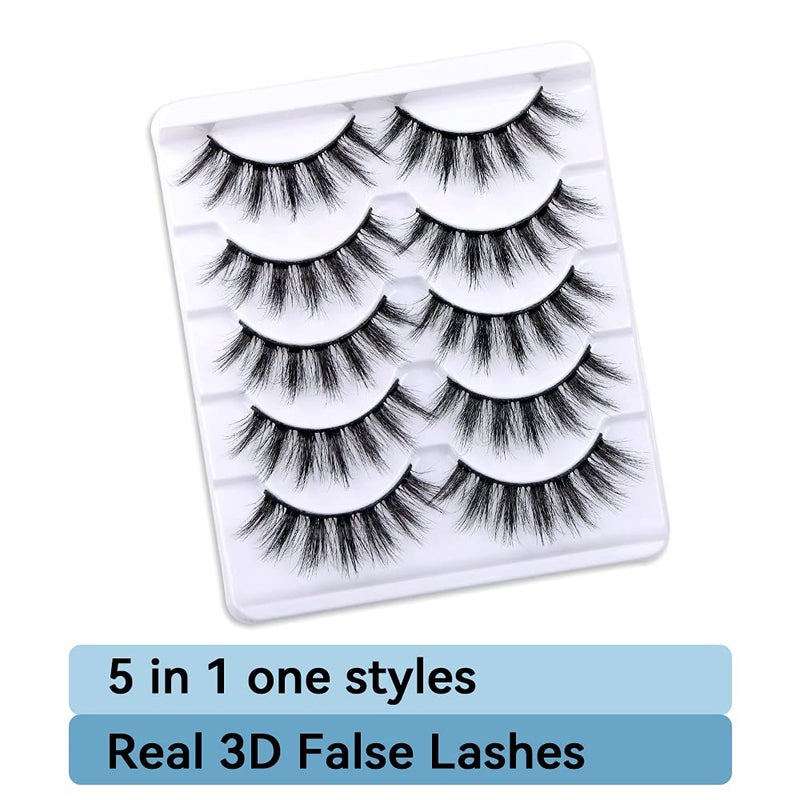 Brieve 18mm 5 Pairs 3D False Eyelashes Pack Fluffy Thick Curled Faux Mink Lashes Strip Lash Natural Look Makeup Tools(3DX05) - Image 2