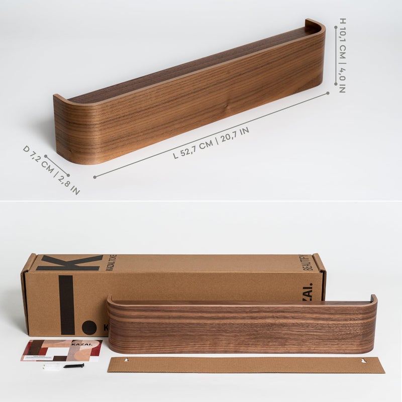 Kazai. Wall-Mounted Coat Rack 'Toke' - Modern Design Coat Rack with Hidden Wall Hooks - Solid Wood Veneer Panel Coat Hanger - Walnut - Image 2