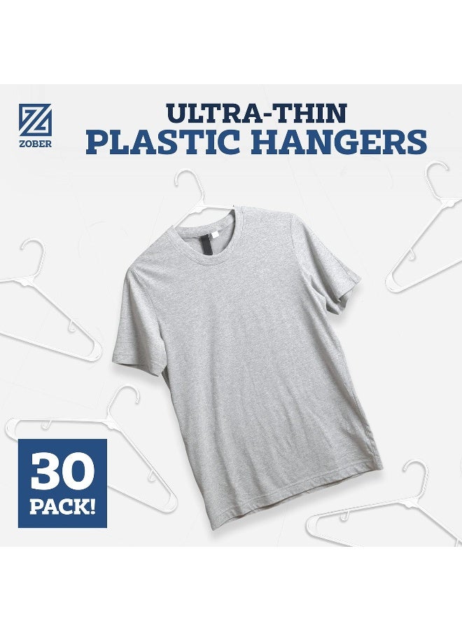 Zober Plastic Hangers 30 Pack - White Plastic Hangers - Space Saving Clothes Hangers for Shirts, Pants & for Everyday Use - Clothing Hangers with Hooks - Image 2