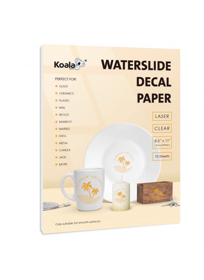 KOALA PAPER - Koala Waterslide Decal Paper for Laser Printer - Clear Transparent - 10 Sheets Water Slide Transfer Paper - 8.5x11 Inches - Image 1