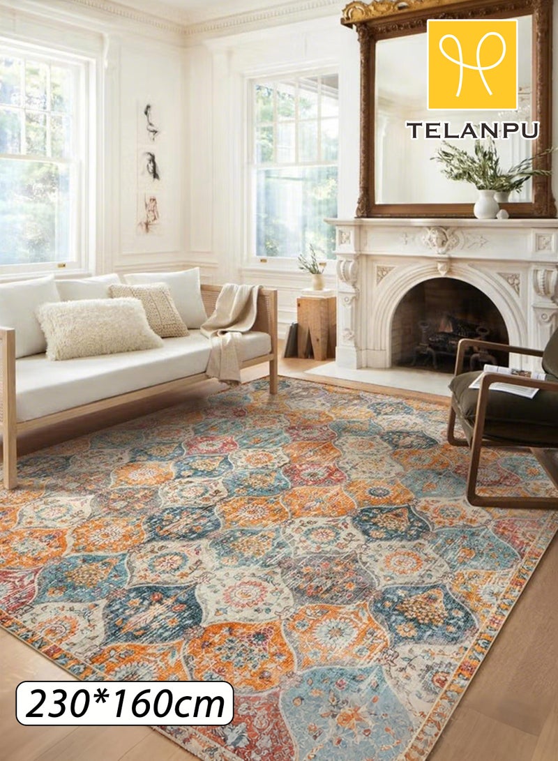 TELANPU 160*230cm Machine Washable Area Rugs with Non-Slip Backing, Ideal for Hallway, Living Room, Bedroom, Kitchen and Laundry Room, Vintage Moroccan and Low Pile Rug，160*230cm，Machine Washable Area Rugs with Non-Slip Backing, Ideal for Hallway, Living Room, Bedroom,Living Bedroom Office Dining Room, Bohemian Area Rugs and Low Pile Rug - Image 1