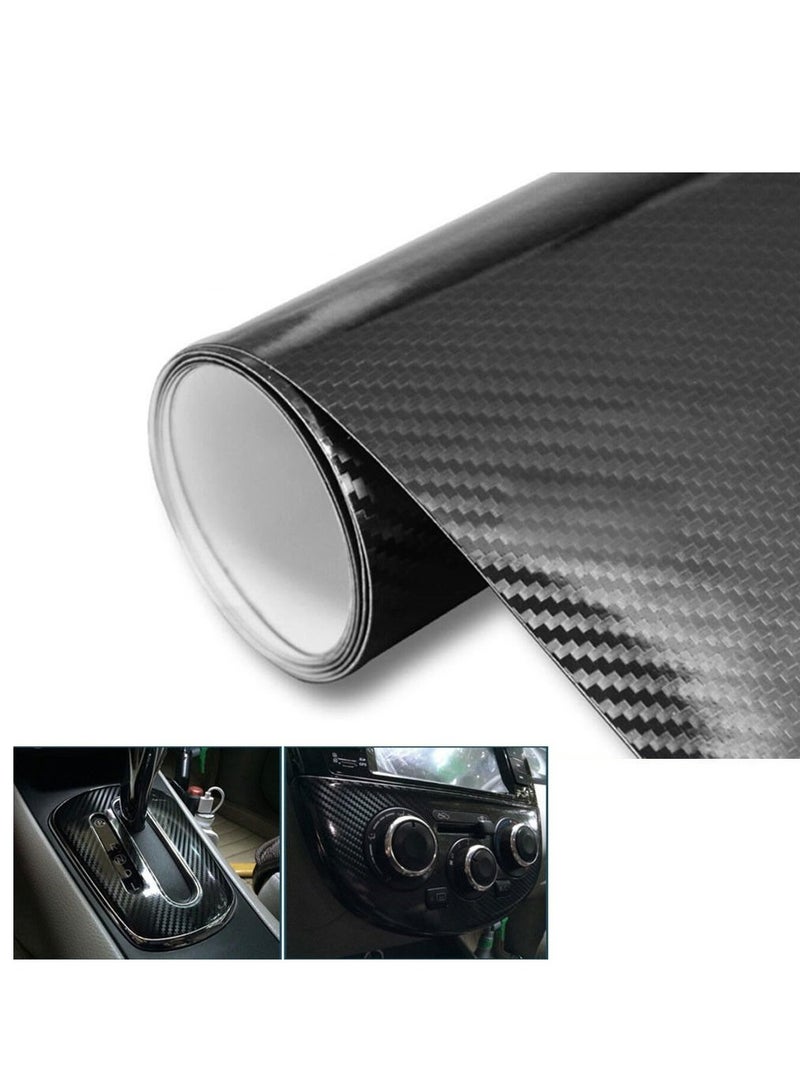 Generic 50cmx152cm 5D High Glossy Carbon Fiber Vinyl Wrap Film Auto Car Decals Truck Interior DIY Decoration Air Free Bubble Tuning Part Sticker Car Styling Accessories (Black)  - Image 1